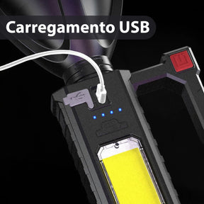 Farol Tático Racun® - LED Super Potente Recarregável com Suporte Tripé (Economize com Frete Grátis)